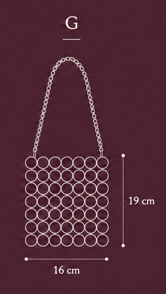 Bolsa tamanho G: 16 centímetros de largura por 19 centímetros de altura